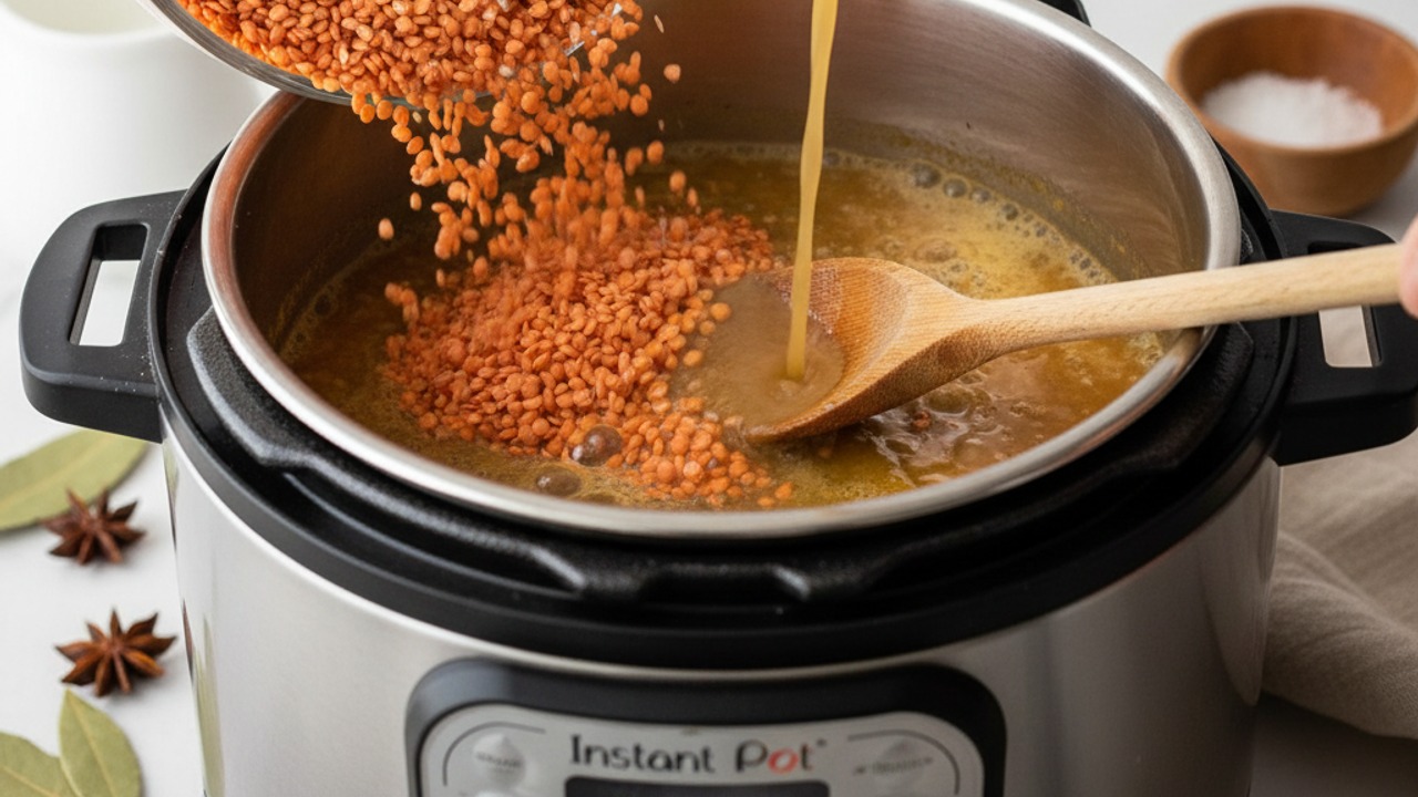 Add lentils, broth and salt