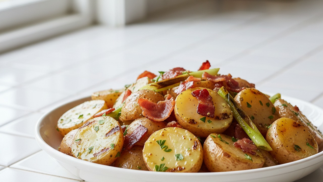 Campfire‑Smoked Potato Salad with Mustard‑Bacon Vinaigrette — A Labor Day Grilling Side for Steak