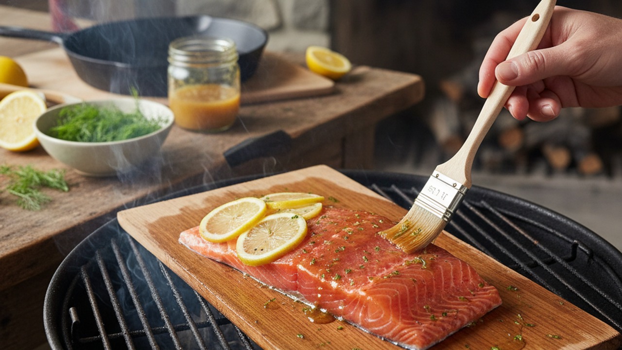 Place salmon on the plank and position on the grill