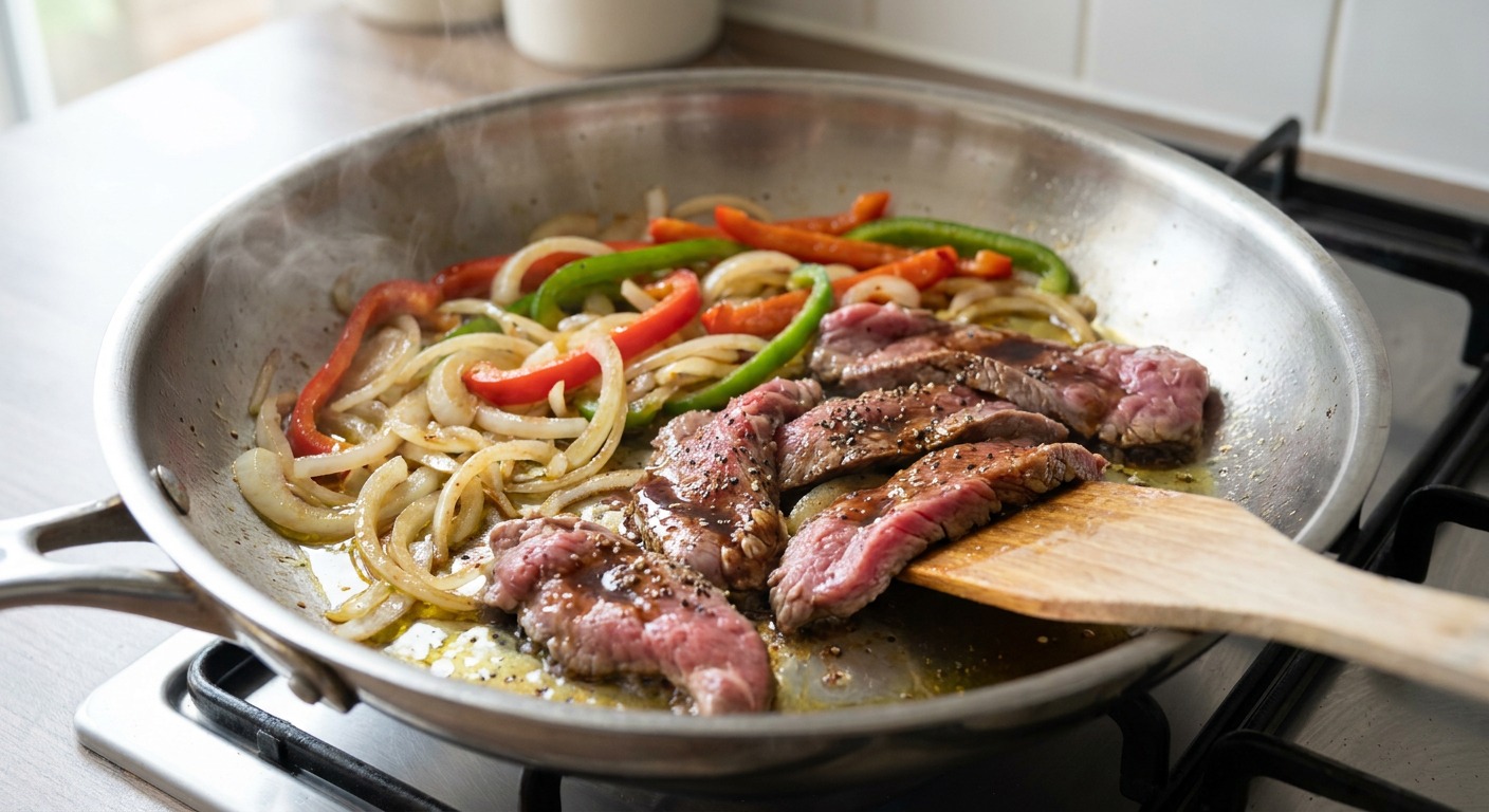 Cook the cheesesteak filling