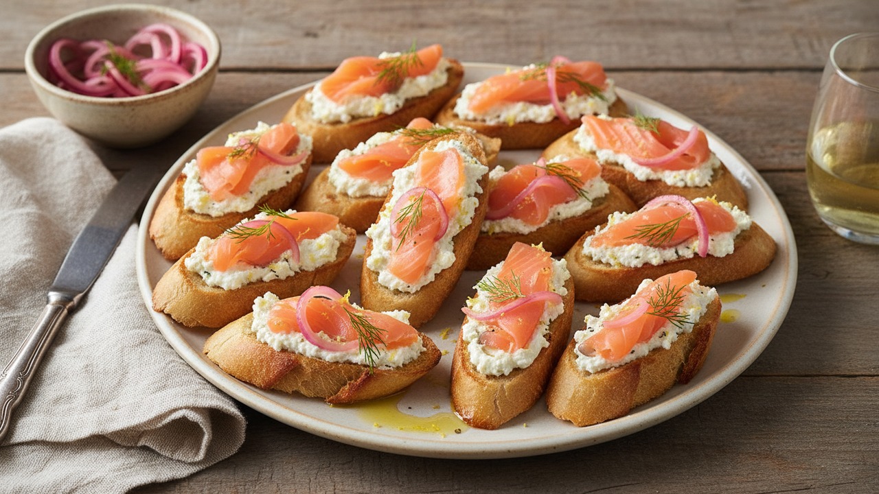 Grilled Smoked Salmon Crostini with Whipped Feta photo thumbnail 1