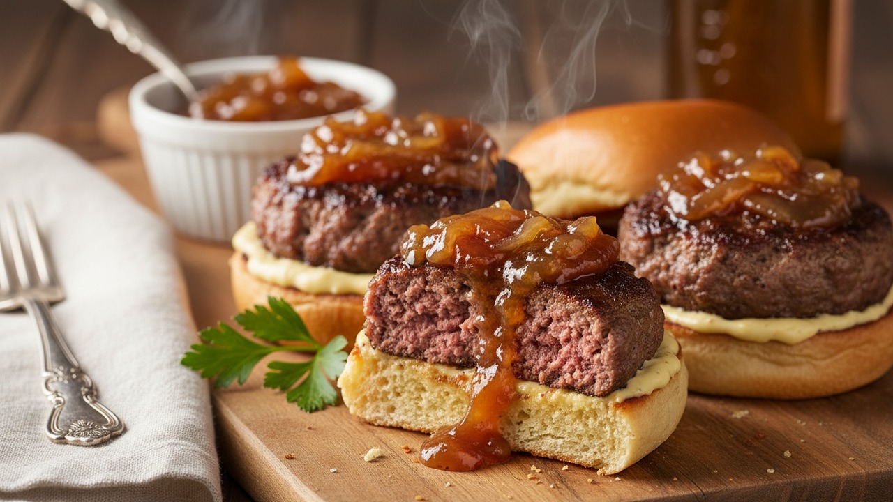 Pub-Style Beef Sliders with Beer-Onion Jam photo thumbnail 1