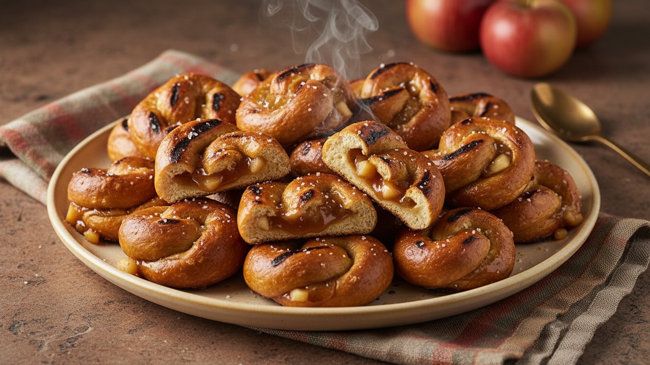 Charred Caramel Apple Pretzel Bites
