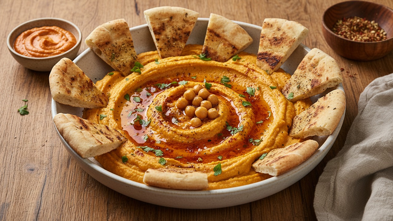 Charred Pumpkin Hummus & Grilled Za'atar Pita