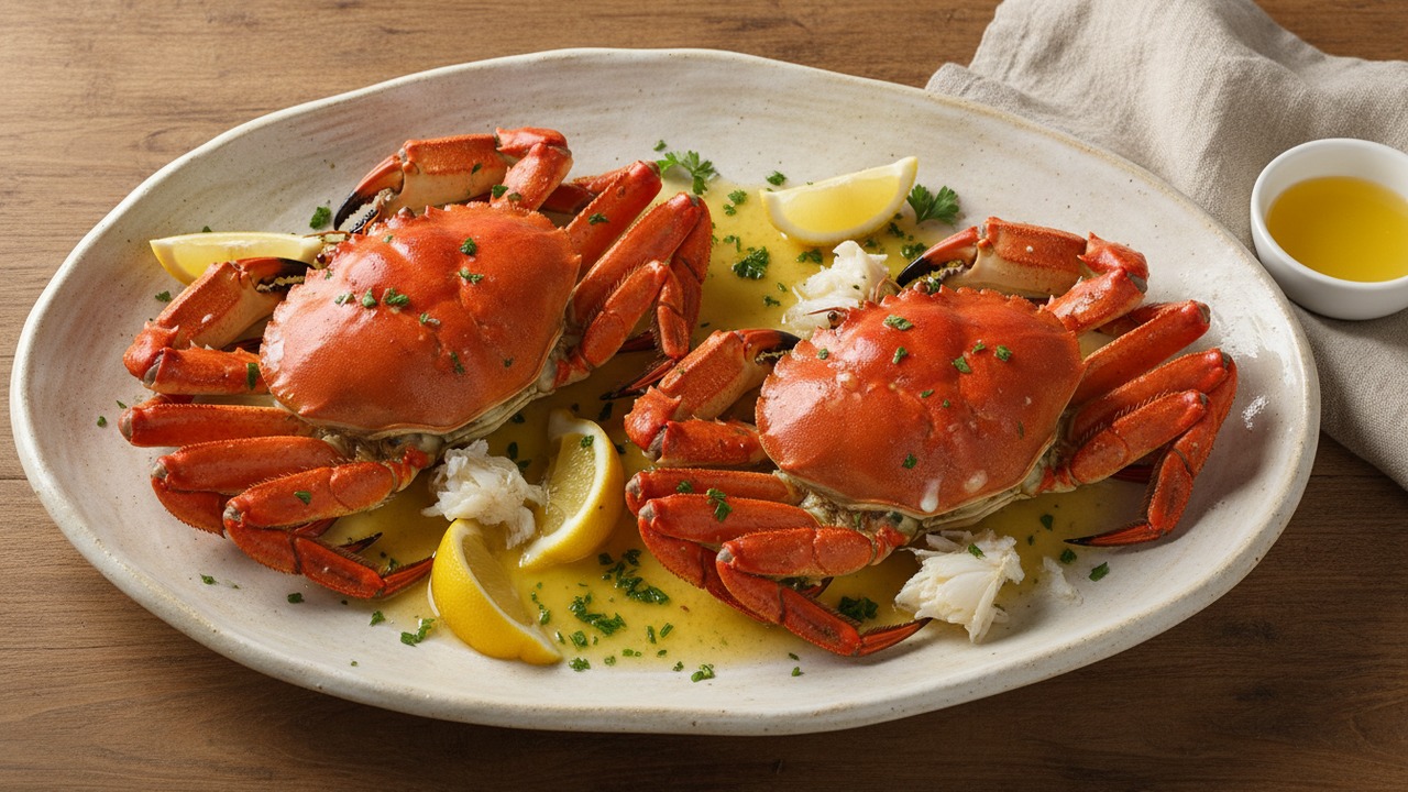 Classic Steamed Dungeness Crab with Lemon Garlic Butter