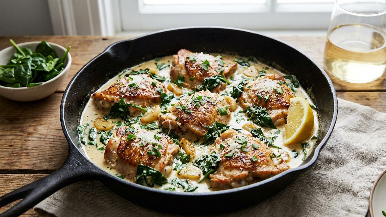 Creamy Garlic Chicken and Spinach Skillet (One-Pan, 30 Minutes)