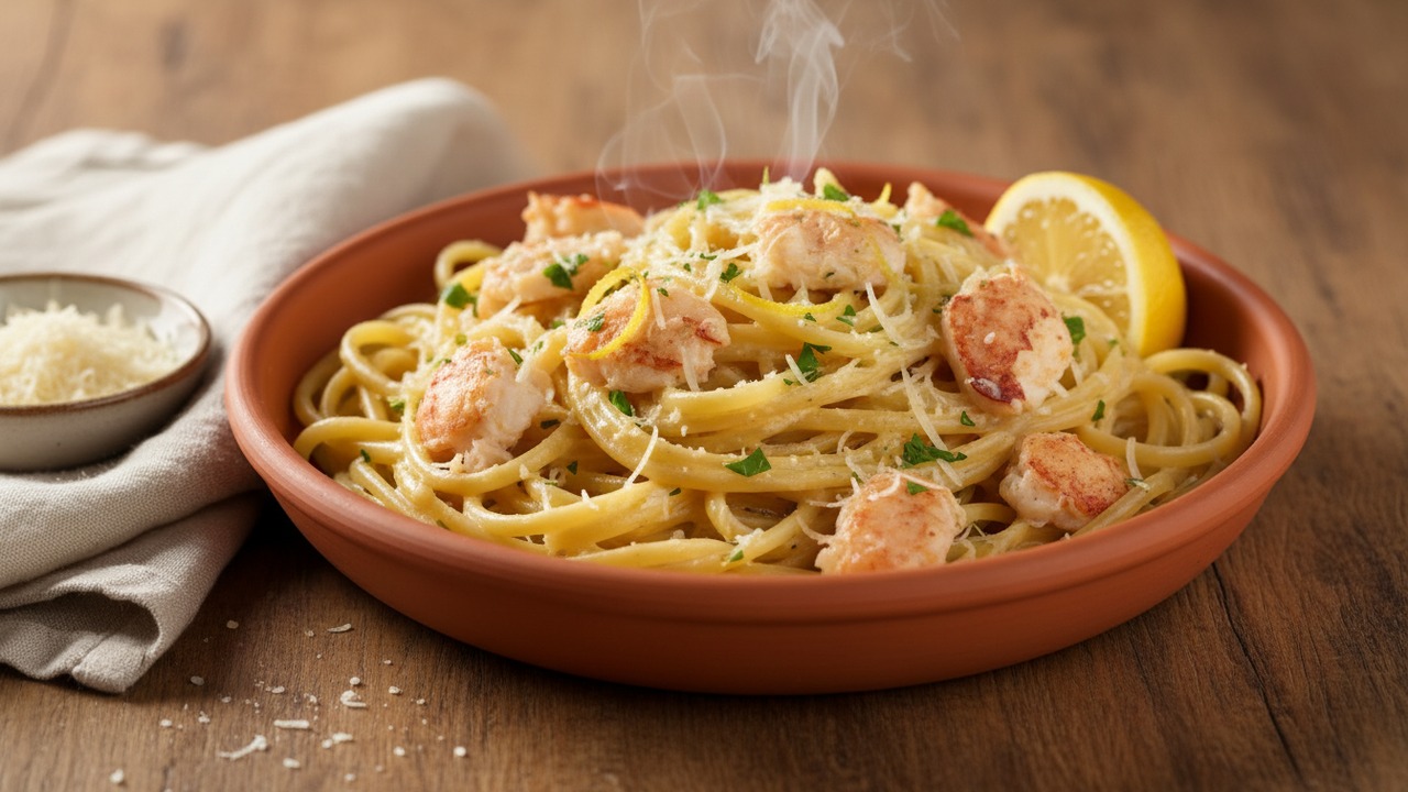 Creamy Lobster Pasta with Lemon, Garlic, and Parsley