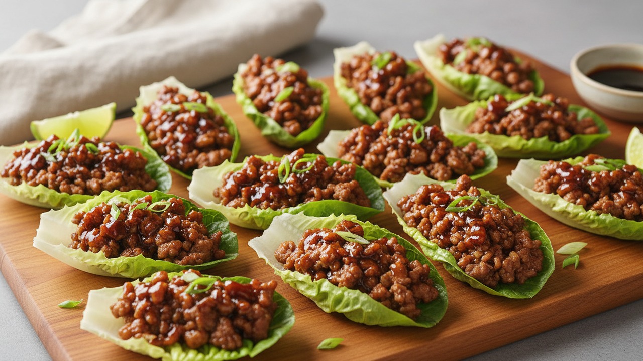 Crispy Ground Pork Lettuce Wraps with Hoisin and Lime