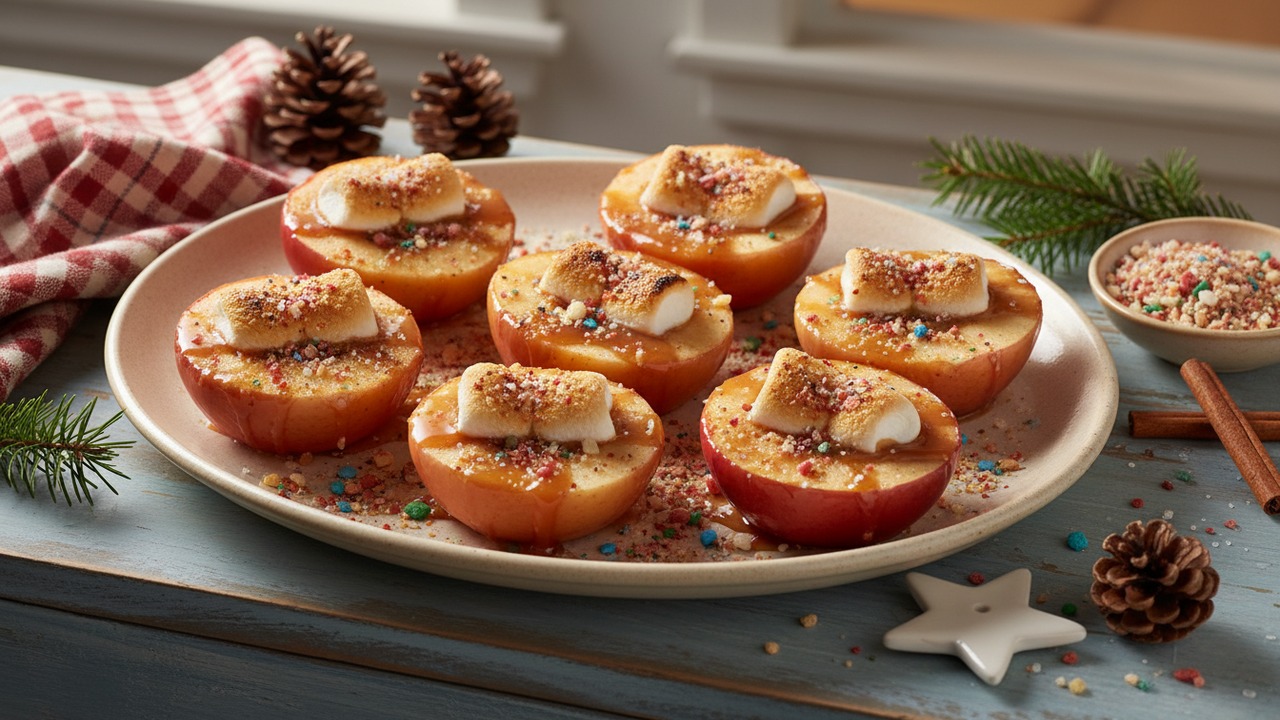 Grilled Caramel Apple Boats with Candy Crunch