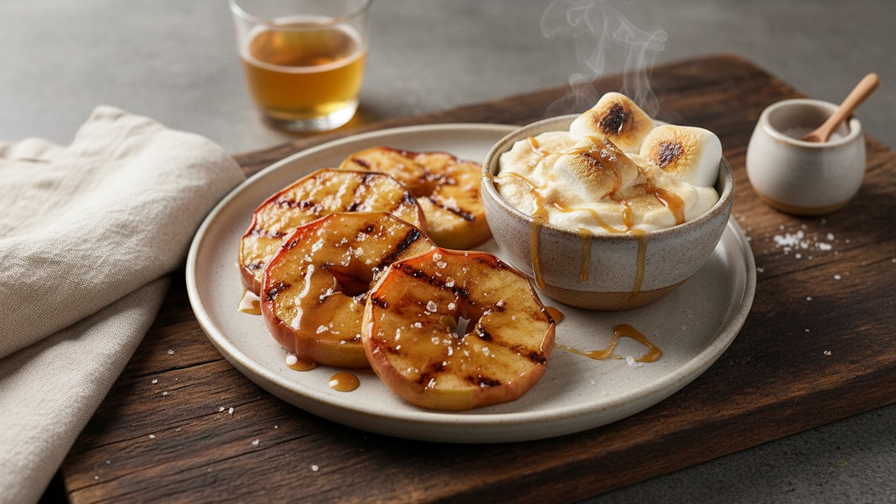 Grilled Caramel Apple Slices with Marshmallow Dip
