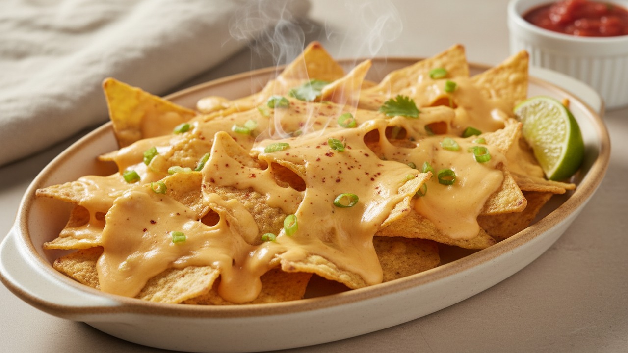 Low-Fat Beer Cheese Nacho Sauce for Baked Nachos