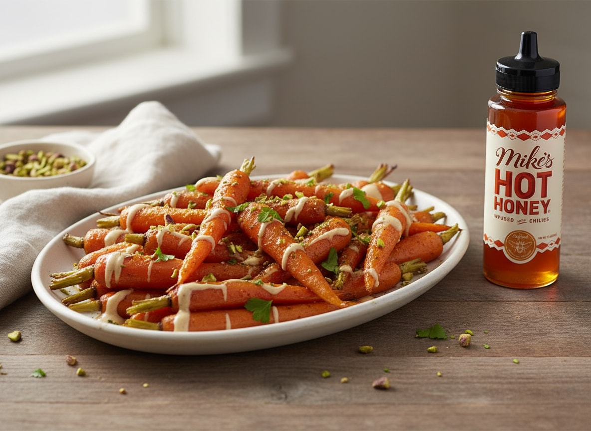 Mike's Hot Honey Roasted Carrots with Tahini and Pistachios