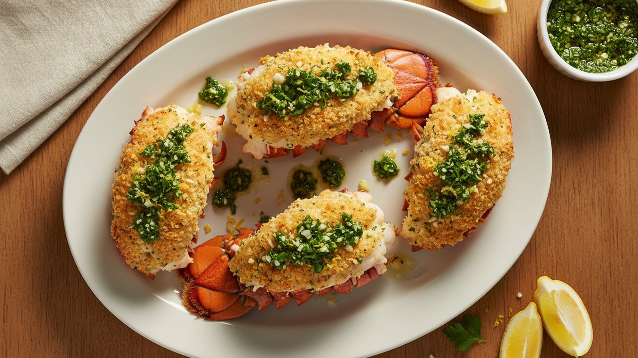Panko-Crusted Baked Lobster Tails with Lemon Gremolata