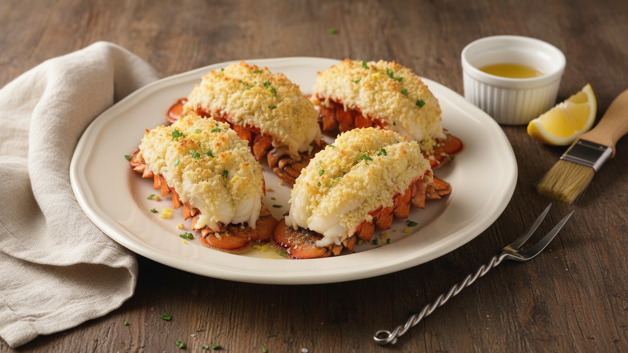 Parmesan Panko Stuffed Baked Lobster Tails