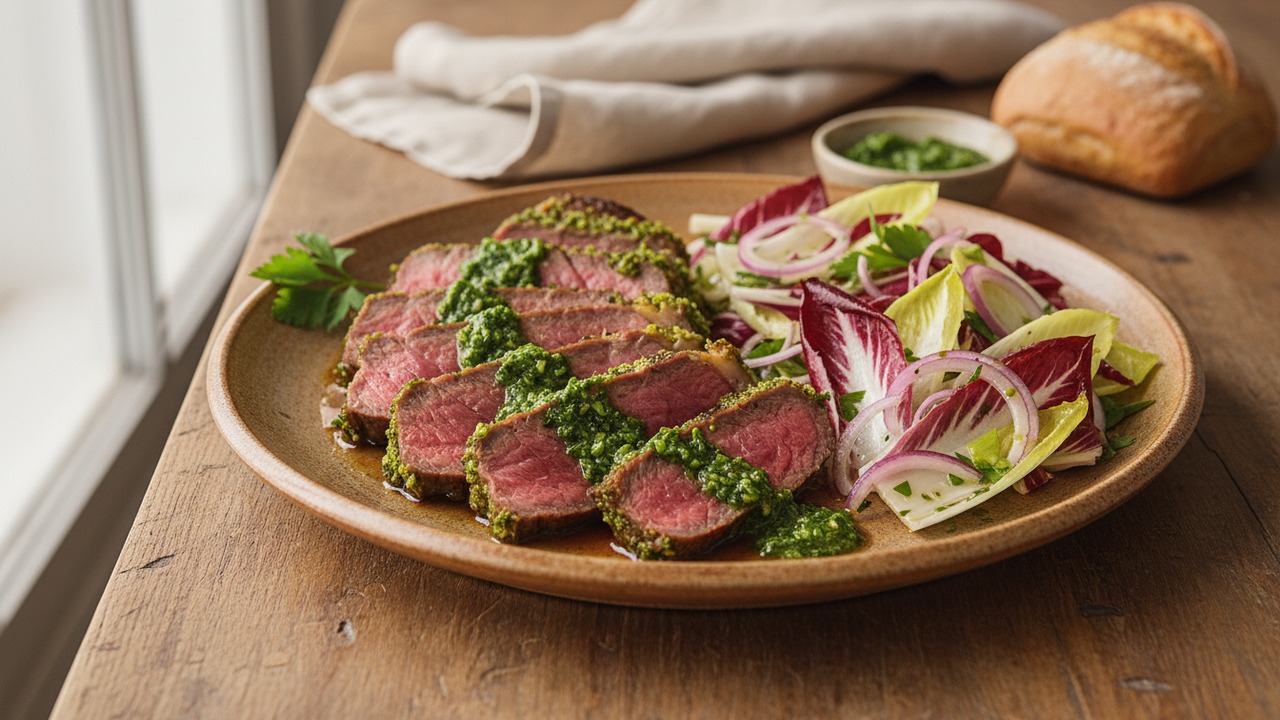 Prebiotic Herb-Crusted Ribeye with Chicory Salad