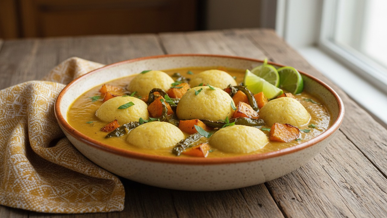 Pumpkin & Poblano Masa-Dumpling Caldo