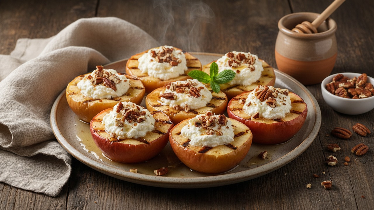 Smoky Grilled Baked Apples with Goat Cheese