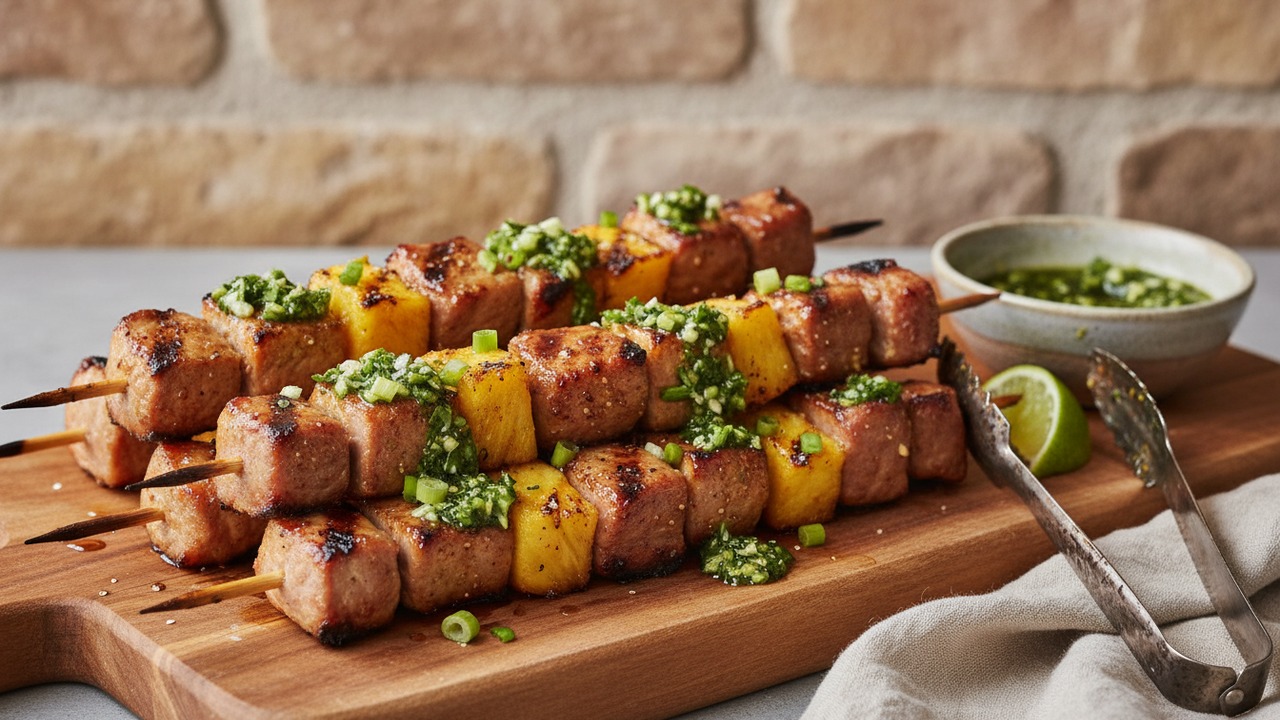 Sweet-Spicy Grilled Pineapple Pork Skewers
